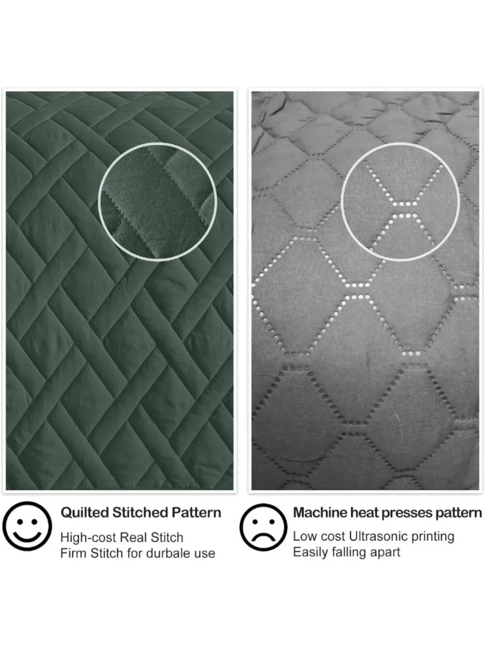 King Size Dark Green Quilt Set - Classic Geometric Pattern, Soft Microfiber